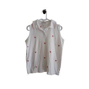 Tehama Womens 8P  Sleeveless Polo Golf Tennis Golf Shirt Red Roses Embroidery
